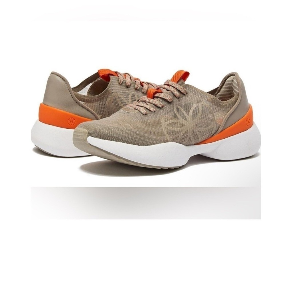Gaiam Women's Athleisure Sneakers Taupe Orange Floral Mesh Comfort Size 9.5